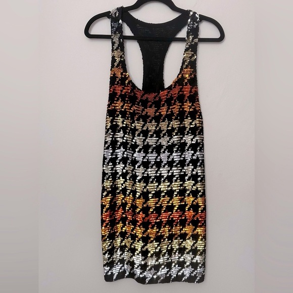 ASHISH houndstooth sequin 100% silk georgette hand embroidered mini dress India - Picture 1 of 8
